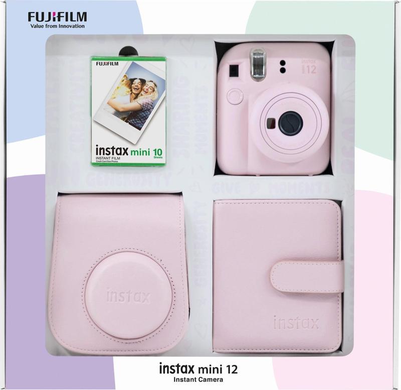 mini 12 Pembe Fotoğraf Makinesi 10'lu Film Kare Albüm ve Deri Kılıf Bundle Box