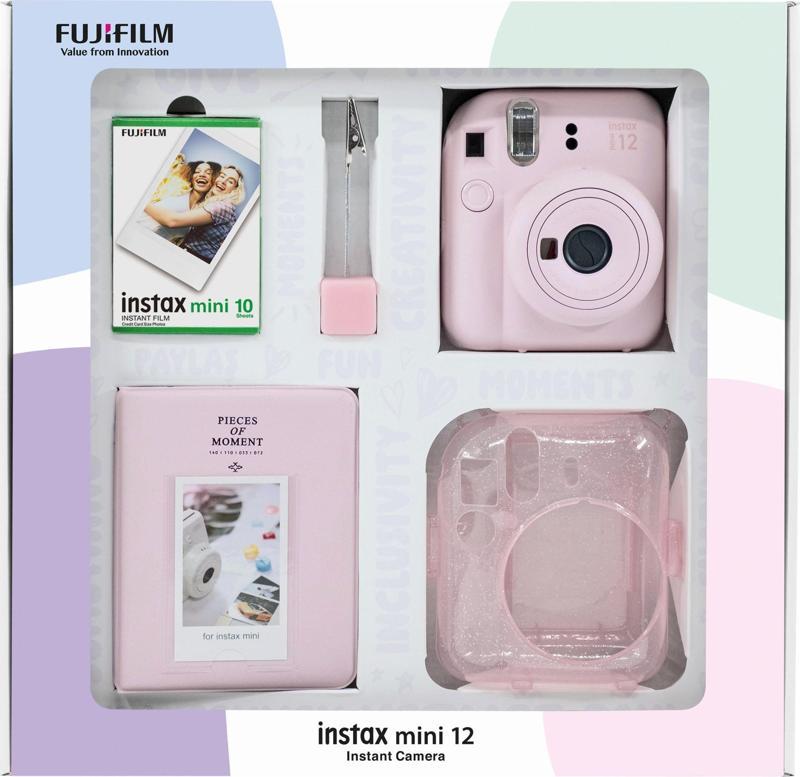 mini 12 Pembe Fotoğraf Makinesi 10'lu Film Simli Pleksi Kılıf PVC Albüm ve Kıskaçlı Resim Sta