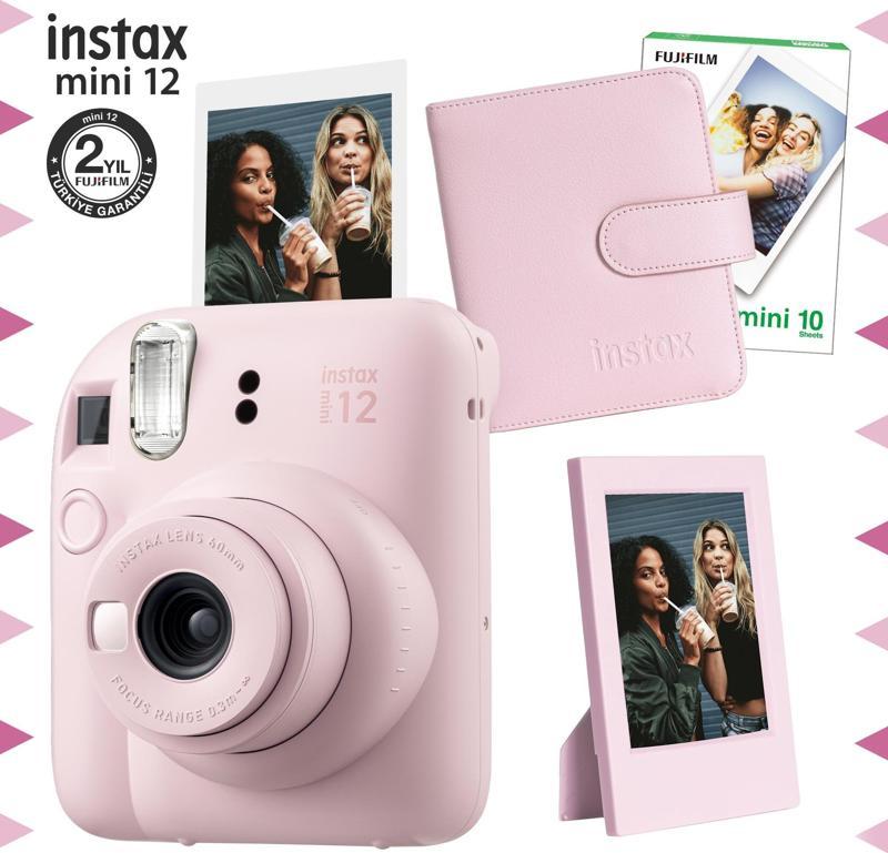 mini 12 Pembe Fotoğraf Makinesi-10'lu Film-Çerçeve ve Kare Albüm Seti