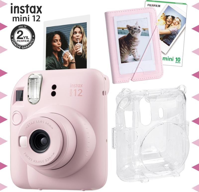 mini 12 Pembe Fotoğraf Makinesi-10'lu Film-Mini Albüm ve Şeffaf Kılıf Seti