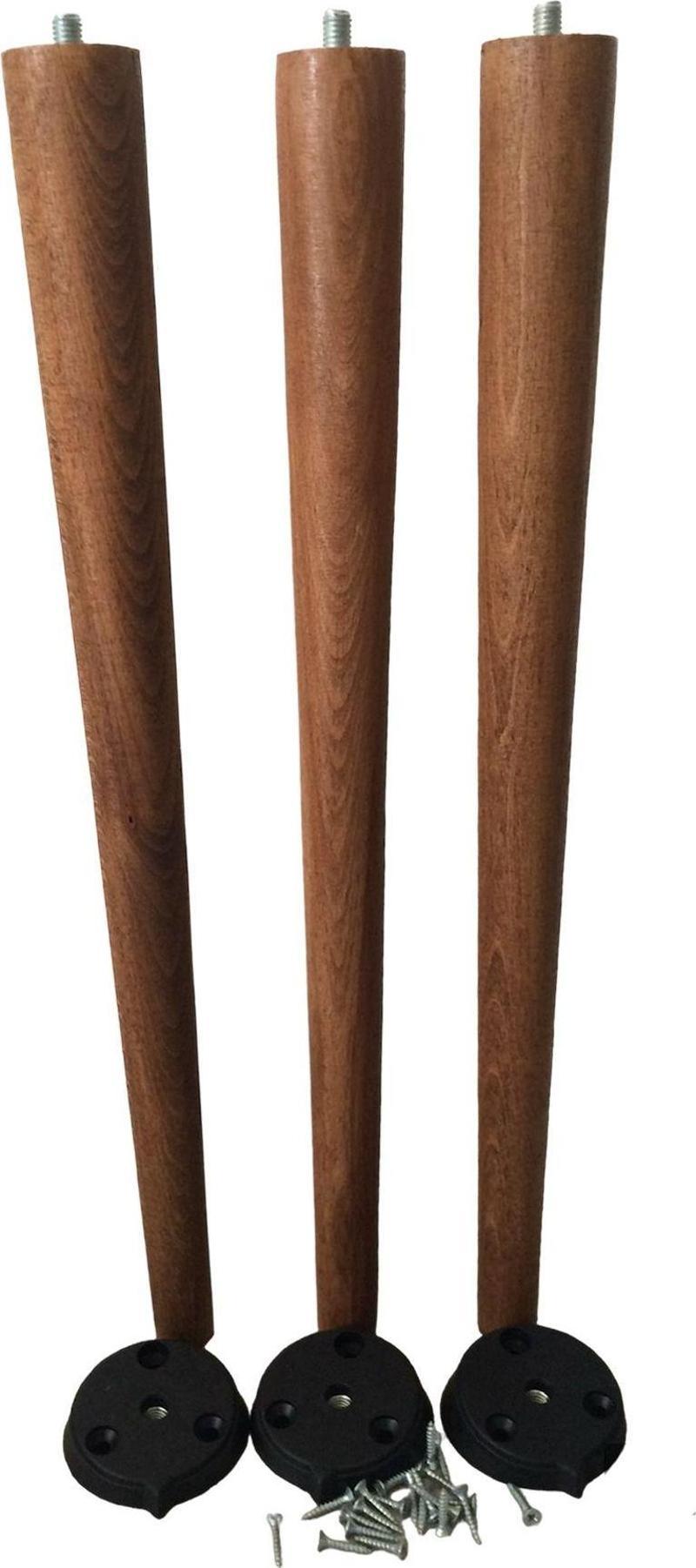 3 Adet Ceviz Vernikli Konik Ahşap Masa Ayağı 60 cm Açılı Aparat ve Montaj Vidası Dahil Kayın Ağacı