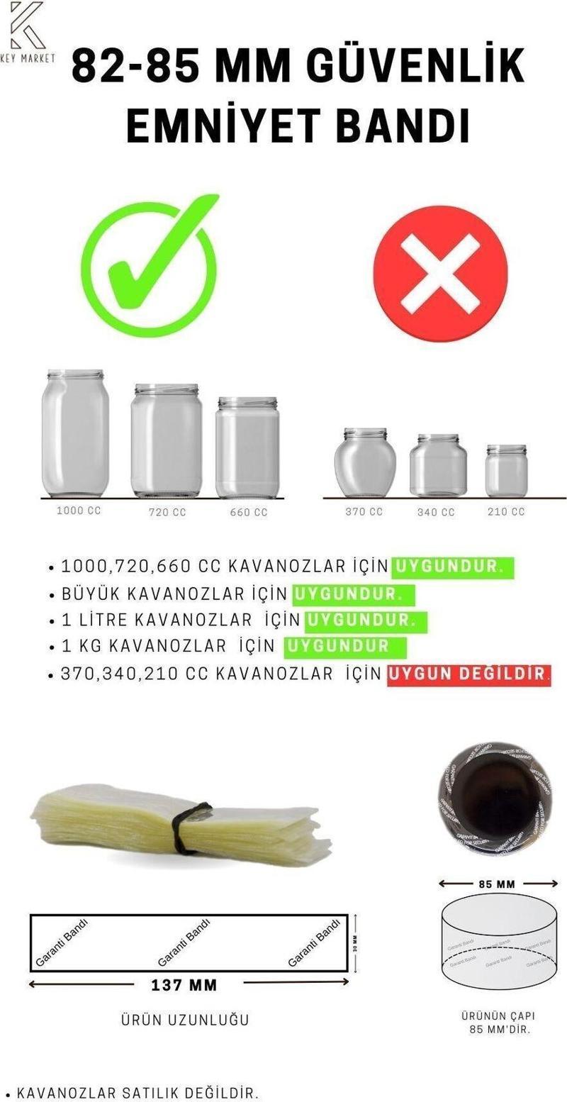 Standart Kavanoz Güvenlik Emniyet Bandı 100 Adet,82-85Mm Ağız Çapına Uygun,137X30Mm Boyut , Baskılı