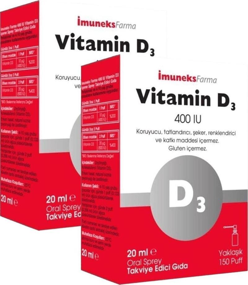 İmuneks Vitamin D3 400 IU Sprey 20 ml 2 Adet