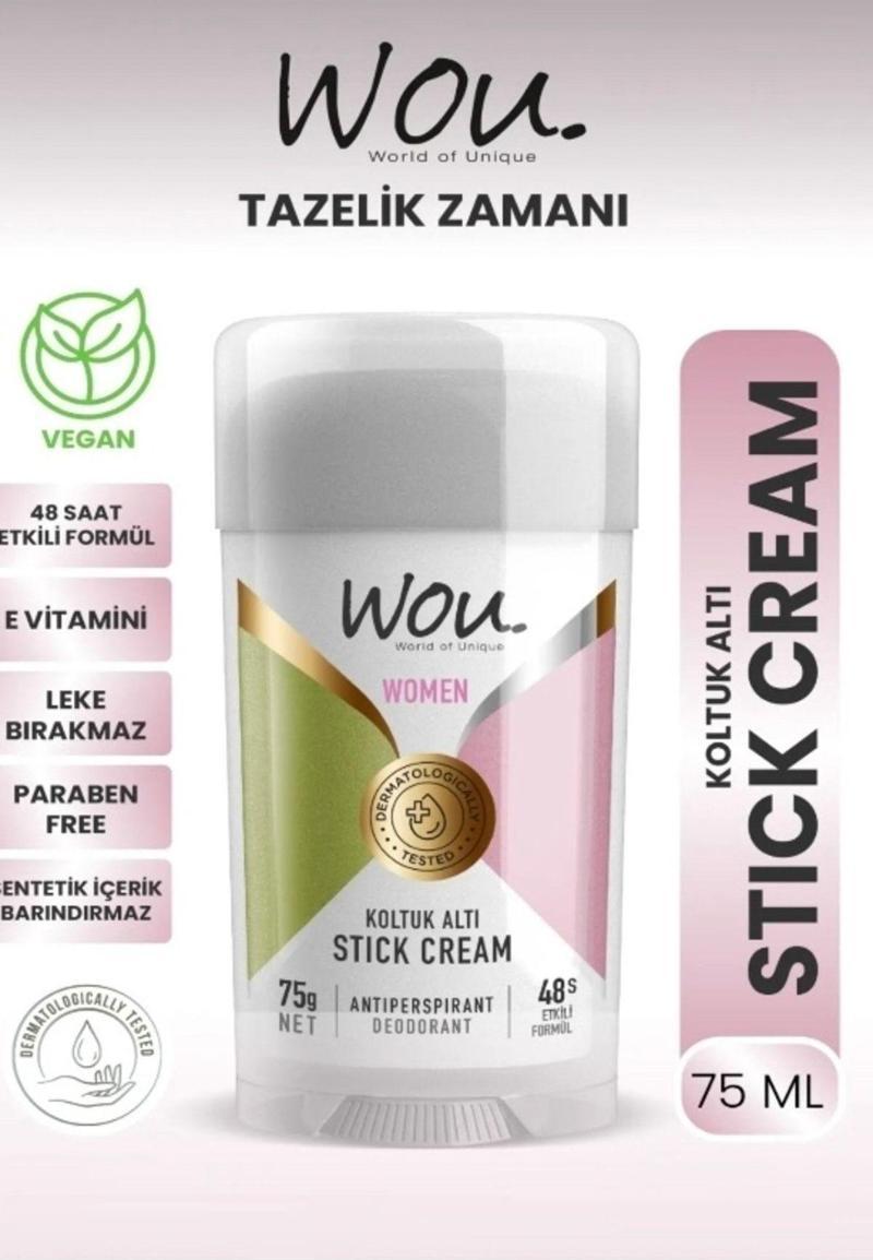 WOU Worl Of Unique Stick Krem, Koltuk Altı Terleme Önleyici 48 Saat Etkin Koruma Vegan, Women