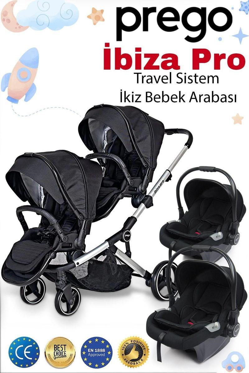 2071 Ibiza Pro Travel Ikiz Bebek Arabası Siyah Tam Set Siyah Tek Ebat