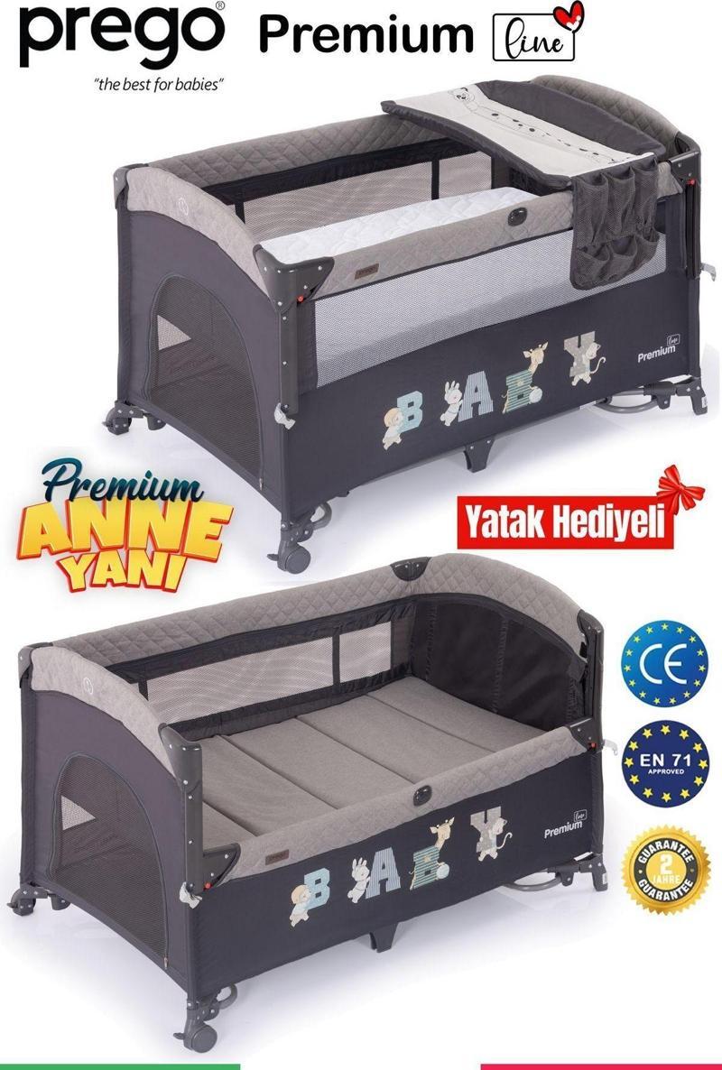 Premium Anne Yanı Oyun Parkı 70 X 120 Cm + Yatak Hediyeli Gri Tek Ebat