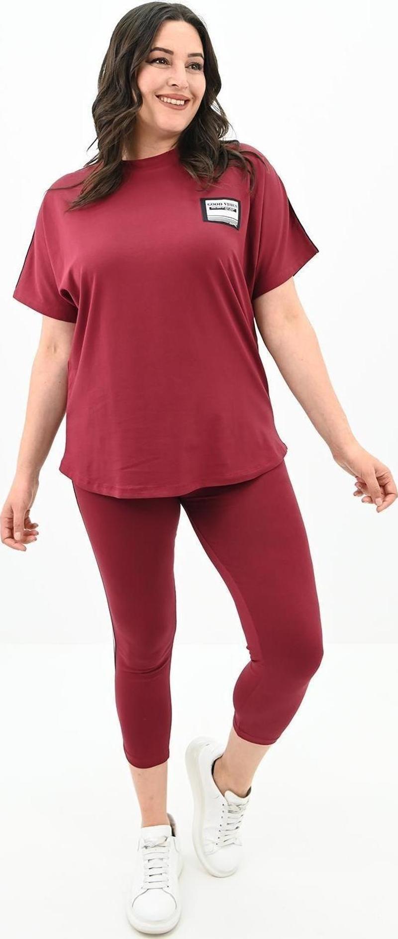 Kadın Büyük Beden Taytlı Takım 3697-23 Bordo 3XL