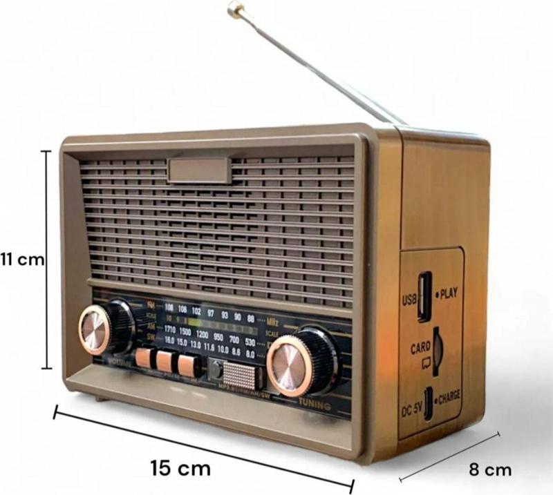 Rt-569 Bluetooth Fm-Usb-Tf-Aux Güneş Enerjili Şarjlı Nostaljik Radyo