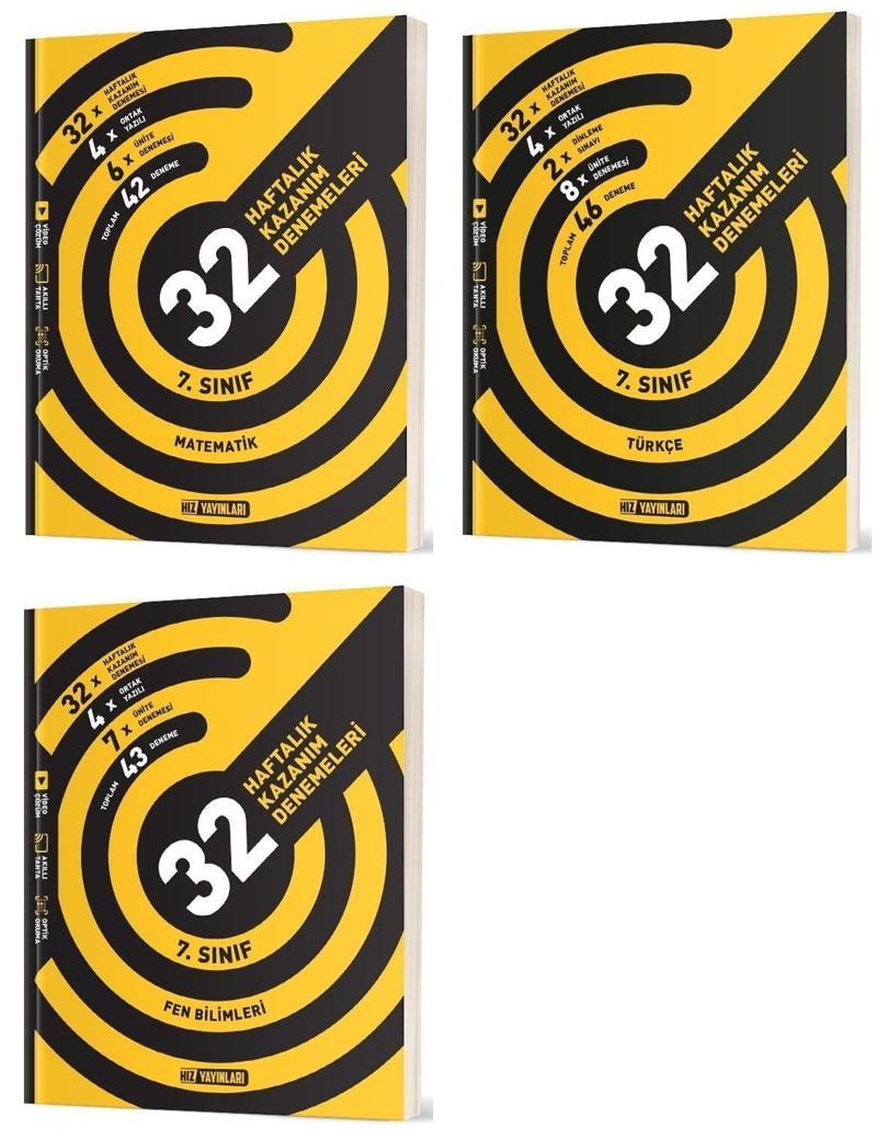 Hız 2025 7. Sınıf Matematik + Türkçe + Fen 36 Haftalık Deneme Seti 3 Kitap