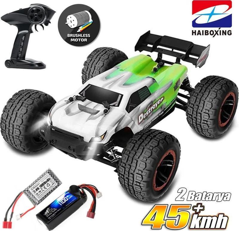 HAIBOXING RC 1/16 Destroyer 45KM+ Sürat RC Araba RTR Elektrikli 4WD Brushless (Yeşil) + 1100 mAh 7.4V2S 30C Lipo Batarya