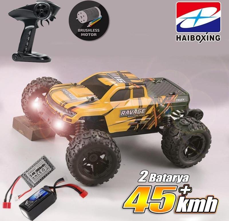 HAIBOXING RC 1/16 Ravage 45+ KM/H Sürat RC Araba RTR Elektrikli 4WD Brushless Offroad (Sarı)+1300mAh 7.4V2S Lipo Batarya