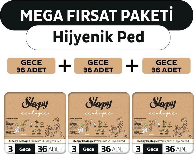 Ecologic Premium Plus Hijyenik Ped Mega Fırsat Paketi Gece 108 Adet