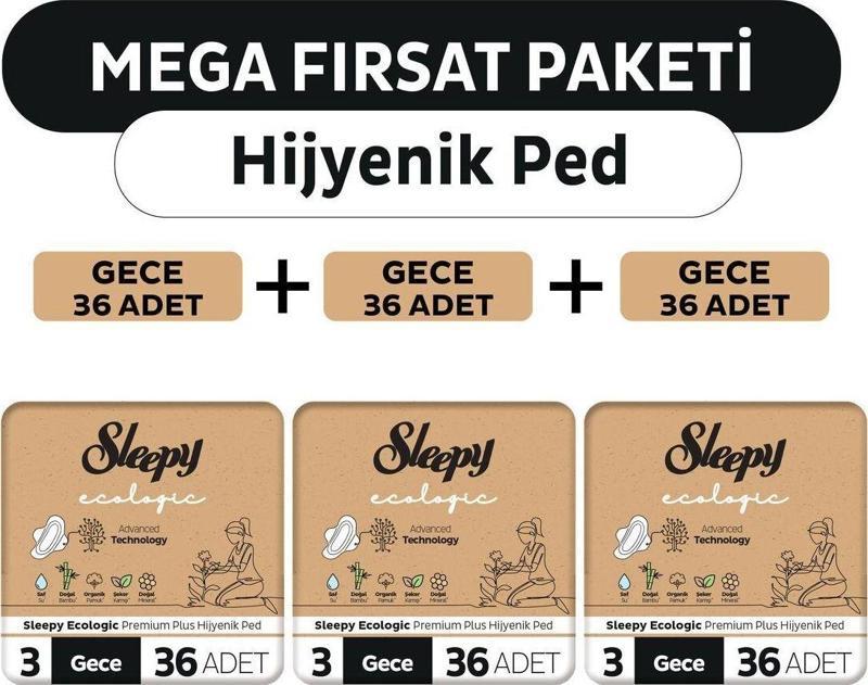 Ecologic Premium Plus Hijyenik Ped Mega Fırsat Paketi Gece 108 Adet