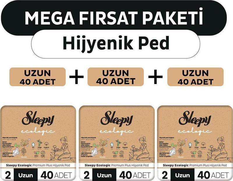 Ecologic Premium Plus Hijyenik Ped Mega Fırsat Paketi Uzun 120 Adet