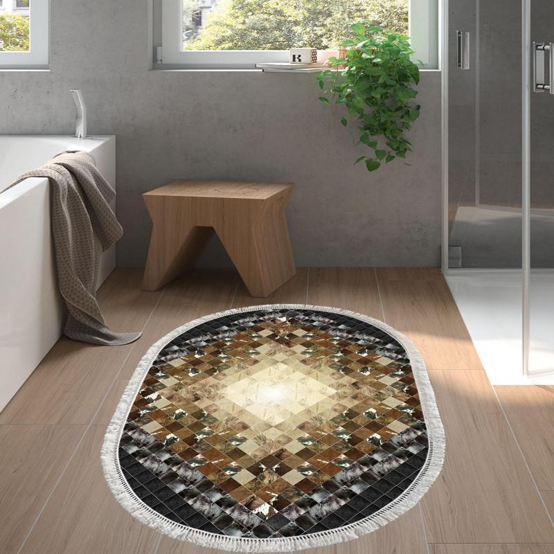 Eko Trend DJT Banyo Paspası Yıkanabilir Kaymaz Taban 759 Oval Patchwork Siyah