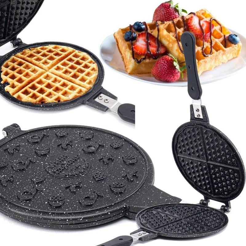 T-0586 Granit Lüx Ocak Üstü Bakalit Saplı Waffle Tavası-20 cm