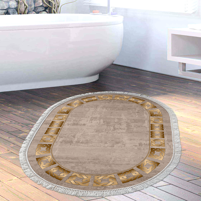 Kaymaz Taban Djt Banyo Halısı Trend Saçaklı Oval Modern 691M Camel