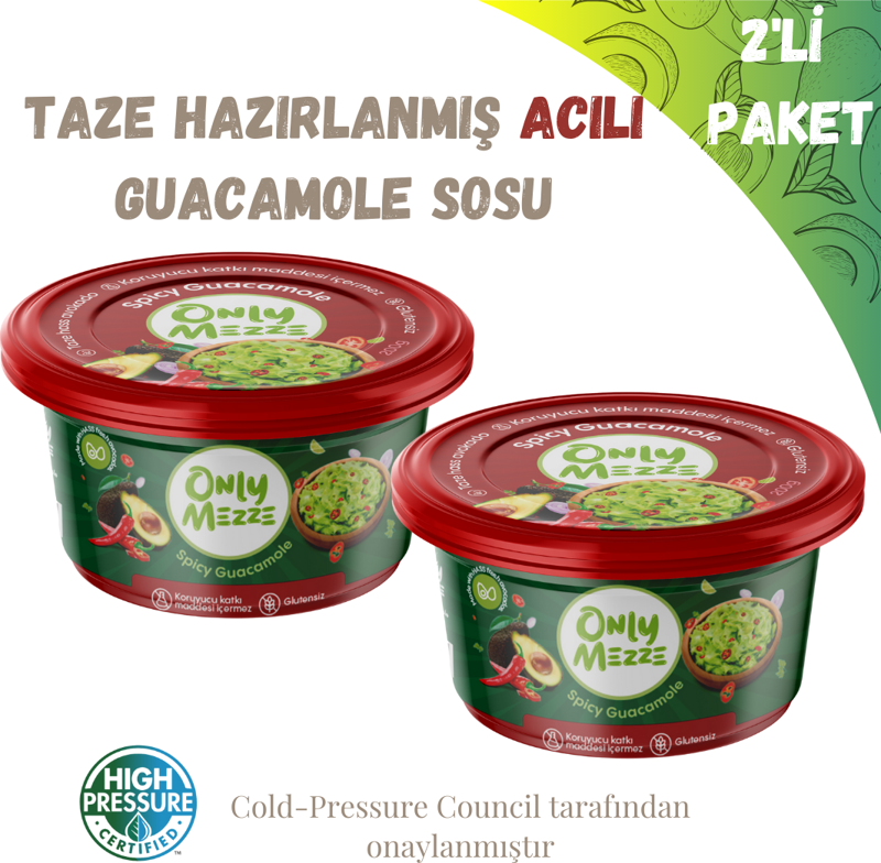 Avokado Guacamole Sosu Acılı ( Spicy) Soğuk Sıkım ( Cold Pressed ) 400gr 2'li Paket