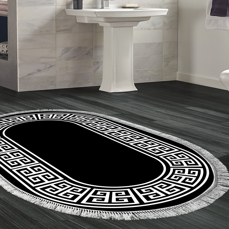 Kaymaz Taban Djt Banyo Halısı Trend Saçaklı Oval Modern 608M Gri