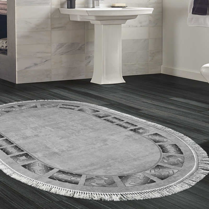 Kaymaz Taban Djt Banyo Halısı Trend Saçaklı Oval Modern 691M Camel