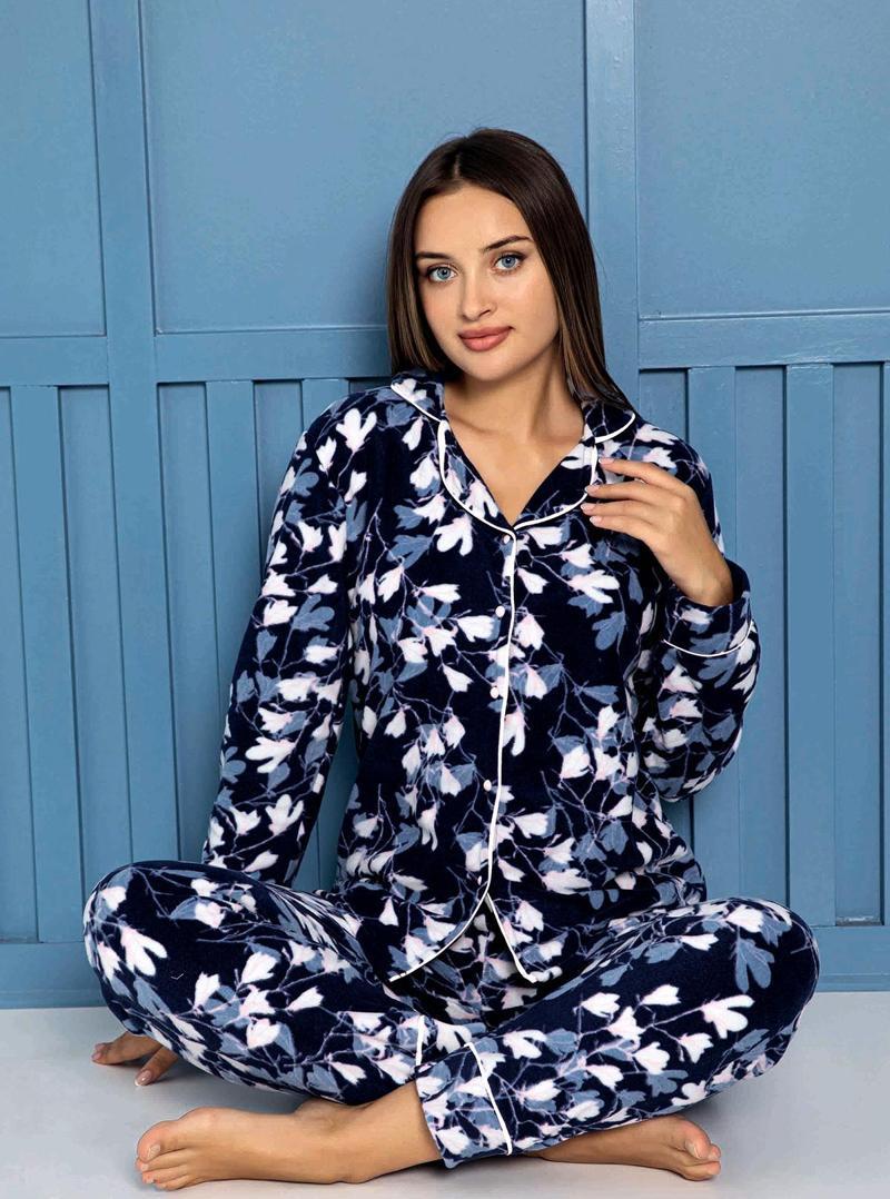 Kadın Kışlık Welsoft Peluş Polar  Düğmeli Pijama Takımı