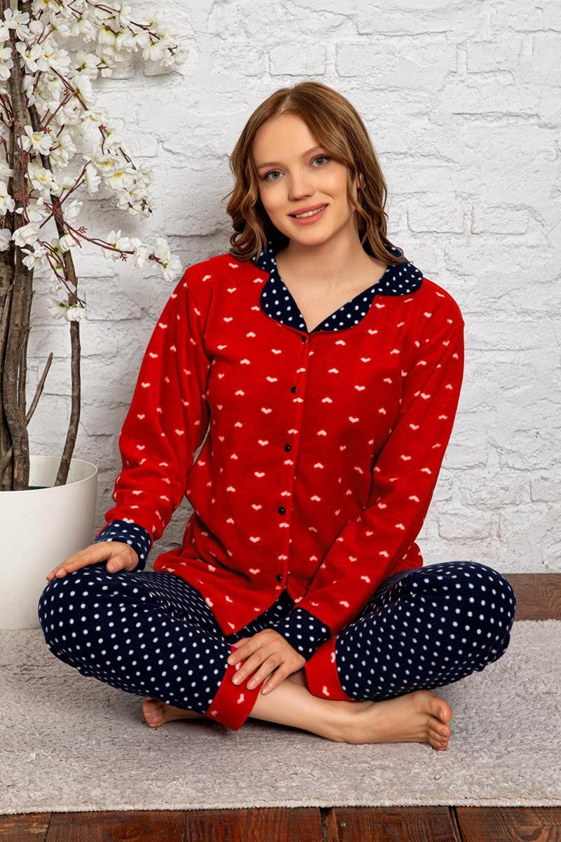 Kadın Kışlık Welsoft Peluş Polar  Düğmeli Pijama Takımı