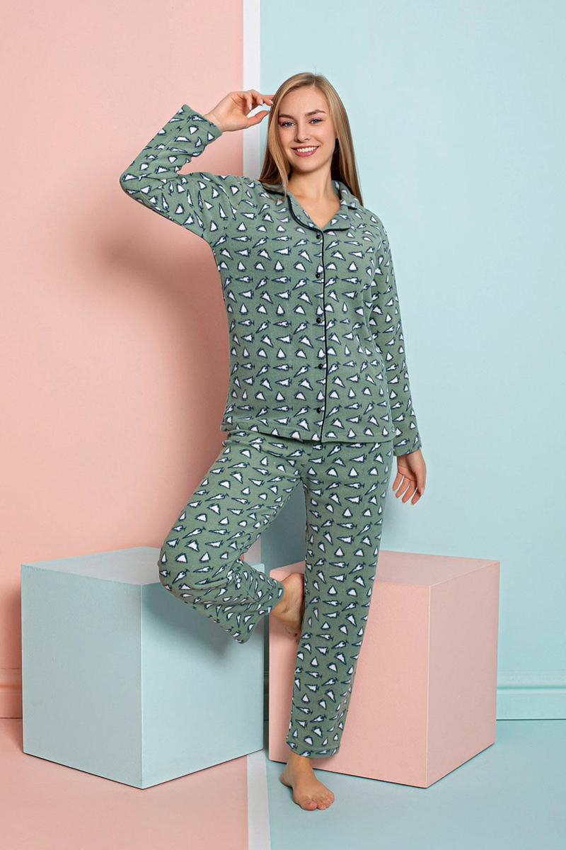 Kadın Kışlık Welsoft Peluş Polar  Düğmeli Pijama Takımı