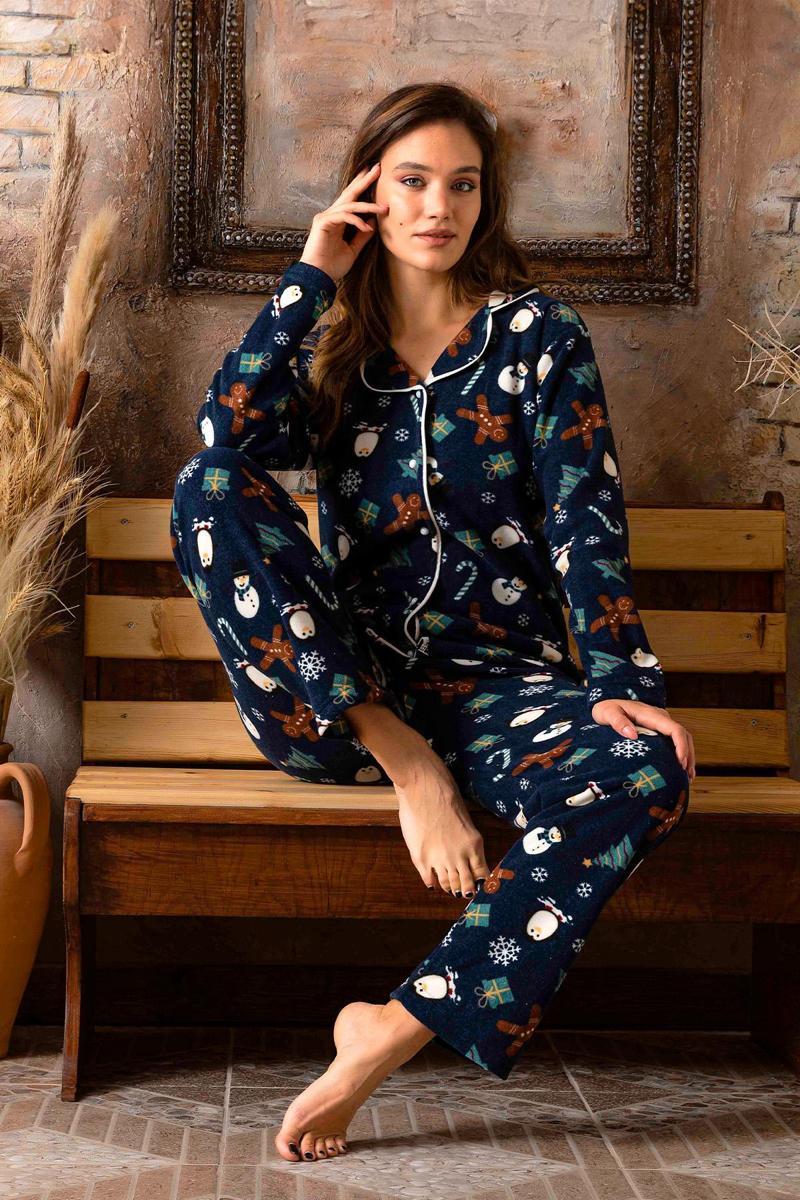 Kadın Kışlık Welsoft Peluş Polar  Düğmeli Pijama Takımı