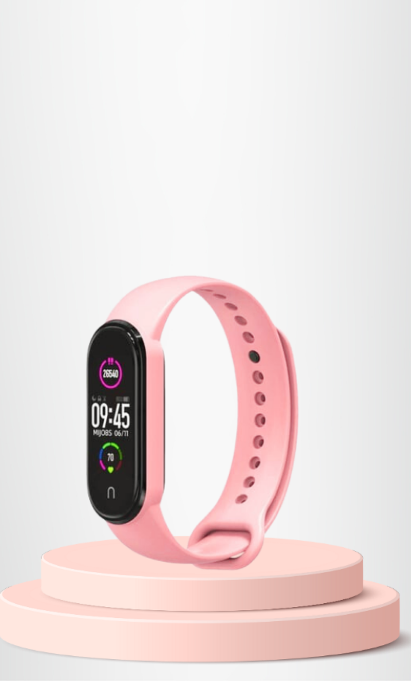 Mi Band 5-6 Uyumlu  Silikon Kordon M5-M6 Uyumlu AÇIK PEMBE