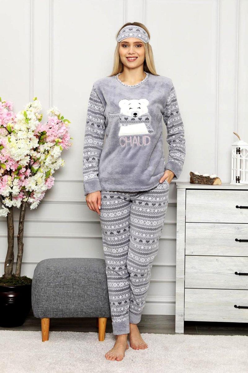 Kışlık Peluş Polar Yılbaşı Temalı Kadın Pijama Takımı