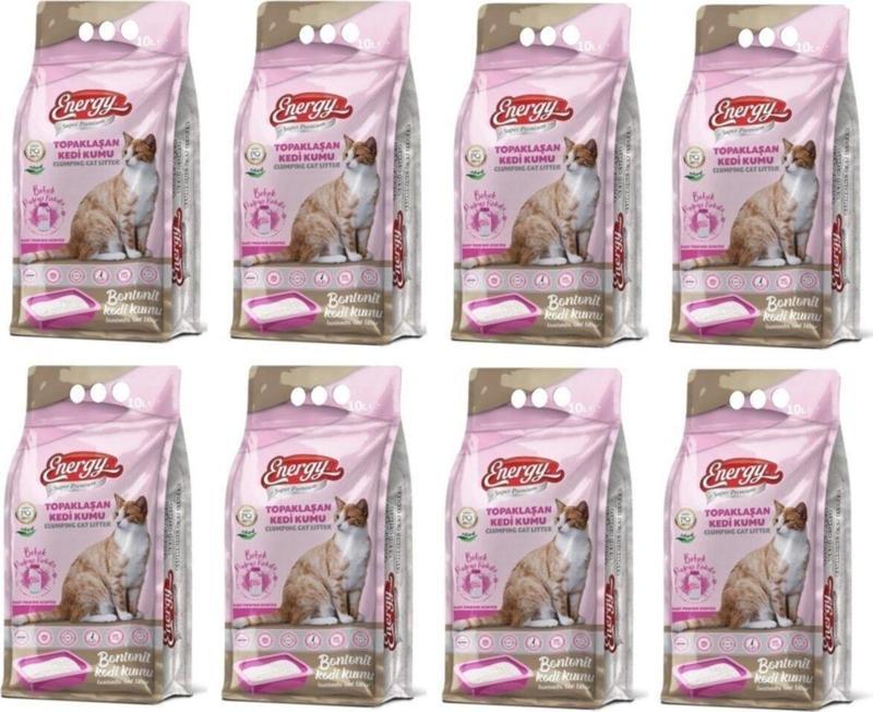 Bentonit Kedi Kumu Bebek Pudrası Kokulu 10 Lt - 8 Paket - Toplam 80 Lt