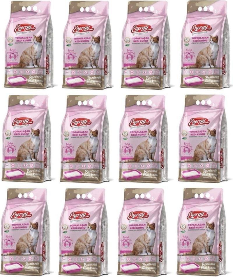 Bentonit Kedi Kumu Bebek Pudrası Kokulu 5 Lt - 12 Paket - Toplam 60 Lt