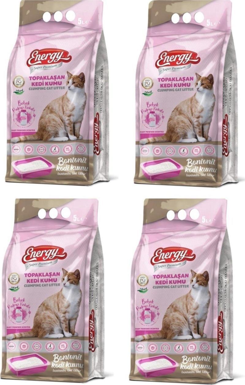 Bentonit Kedi Kumu Bebek Pudrası Kokulu 5 Lt - 4 Paket - Toplam 20 Lt