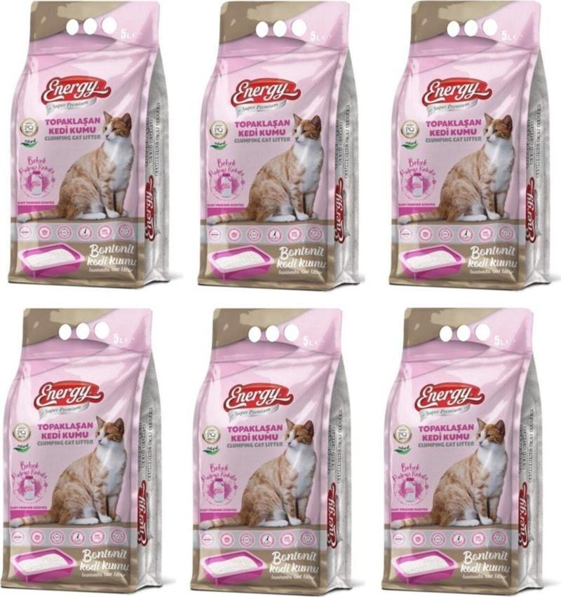 Bentonit Kedi Kumu Bebek Pudrası Kokulu 5 Lt - 6 Paket - Toplam 30 Lt