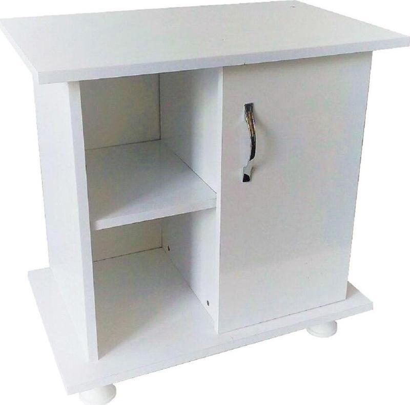 65 Cm Mdf Akvaryum Düz Beyaz Sehpa 65X40X67