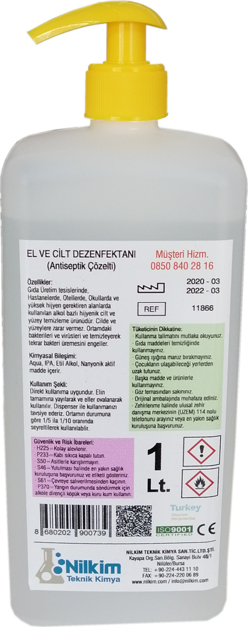 Alkol Bazlı El ve Cilt Dezenfektan 1 Lt