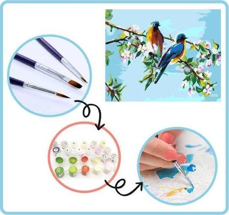 Kuş Sayılarla Boyama Seti 40x50cm Tuval