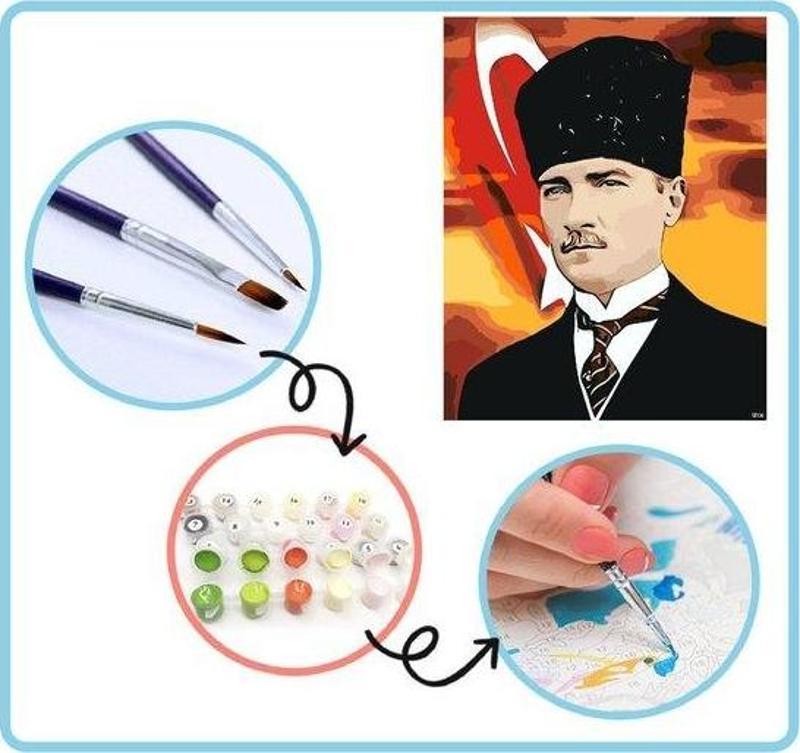 Mustafa Kemal Atatürk Sayılarla Boyama Seti 40x50cm Tuval