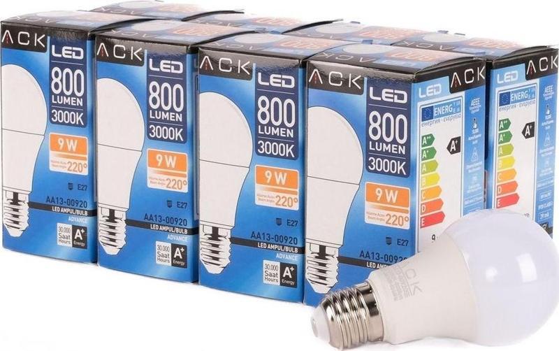 9W LED Ampul 3000K Günışığı E27 8'li EKO PAKET