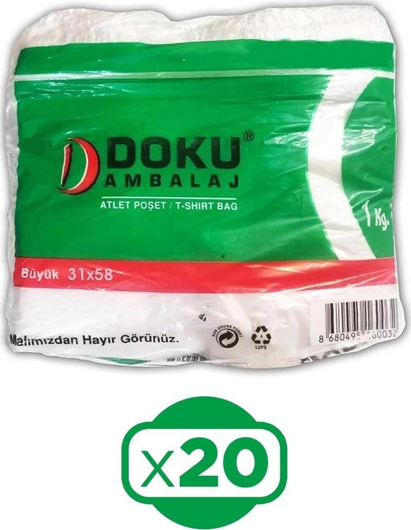 Doku Ambalaj Atlet Poşet 31x58 cm Büyük Boy 1 kg x 20 Adet (20 kg)