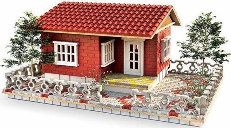 Orman Villa Kırmızı Cephe Taş Maket