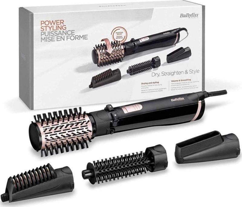 As200e Rotierende Warmluftbürste Set Brush & Style Ionic, 1000 Watt, 4 Aufsatze, Schwarz