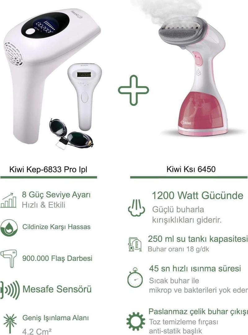 Kep-6833 Pro Ipl Lazer Epilasyon + Kiwi Ksı 6450 Portatif Buharlı Kırışık Giderici Dikey Ütü