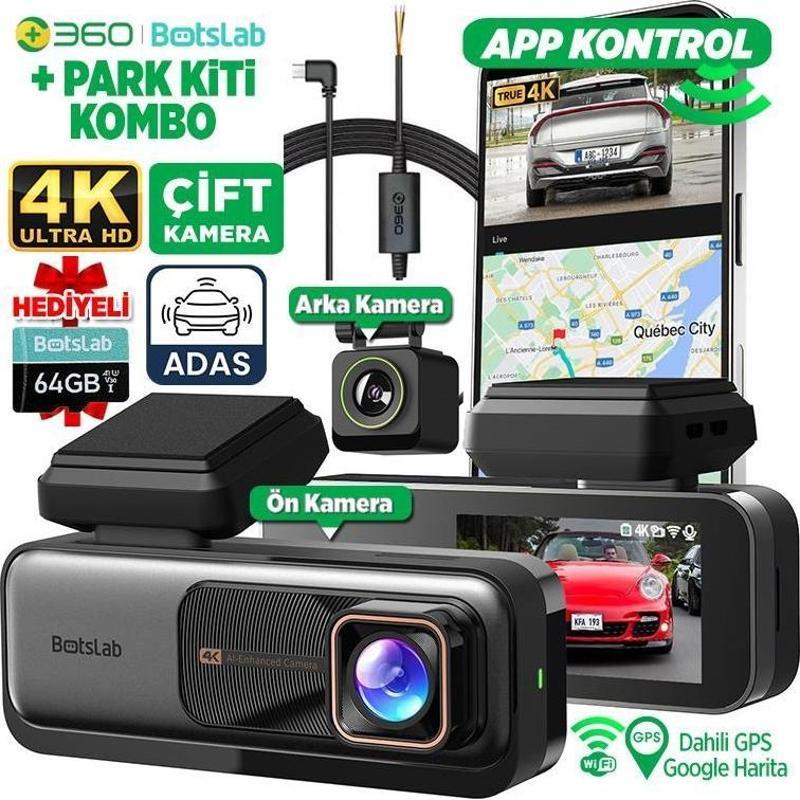 G980H ADAS 4K UHD Arka 1080P FHD 170° Gece Görüşü+Gps Araç İçi Kamera (64GB HAFIZA KARTI HEDİYELİ)+Park Modu Combo