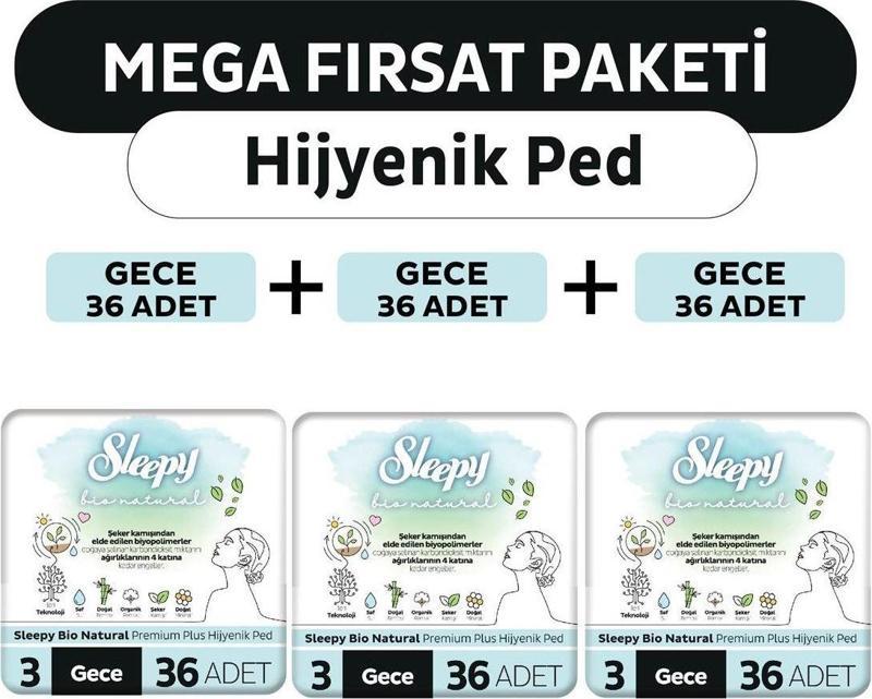 Bio Natural Premium Plus Hijyenik Ped Mega Fırsat Paketi Gece 108 Adet