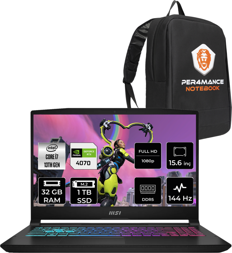 Katana 15 Intel Core i7 13620H 32GB 1TB SSD FHD 144Hz FDOS Bilgisayar B13VGK-2023XTR & PER4 ÇANTA B13VGK2023XTRP318