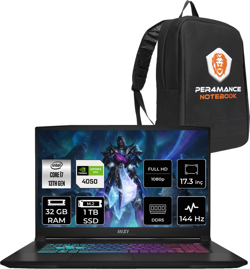 Katana 17 Intel Core i7 13620H 32GB 1TB SSD 144Hz FDOS Bilgisayar B13VEK-1036XTR & PER4 ÇANTA B13VEK1036XTRP318