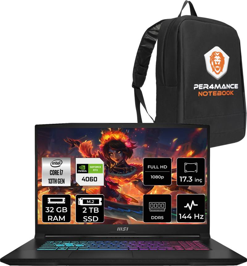 Katana 17 Intel Core i7 13620H 32GB 2TB SSD 144Hz FDOS Bilgisayar B13VFK-1037XTR & PER4 ÇANTA B13VFK1037XTRP319