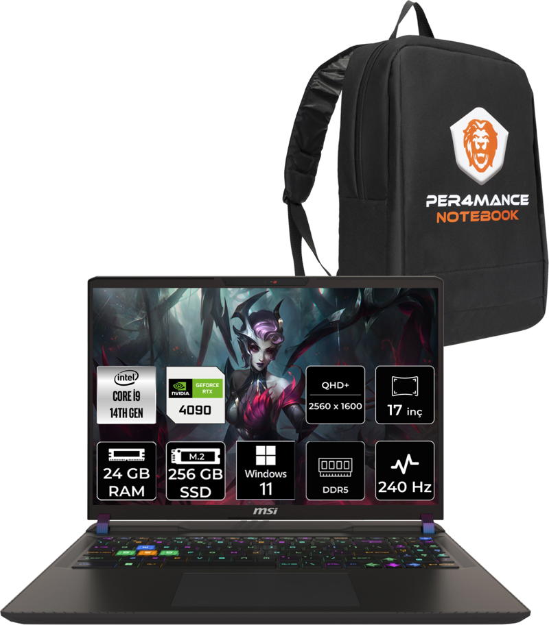 Vector 17 HX Intel Core i9 14900HX 24GB 256GB SSD 240Hz W11H Bilgisayar A14VIG-879XTR & PER4 ÇANTA A14VIG879XTRP351