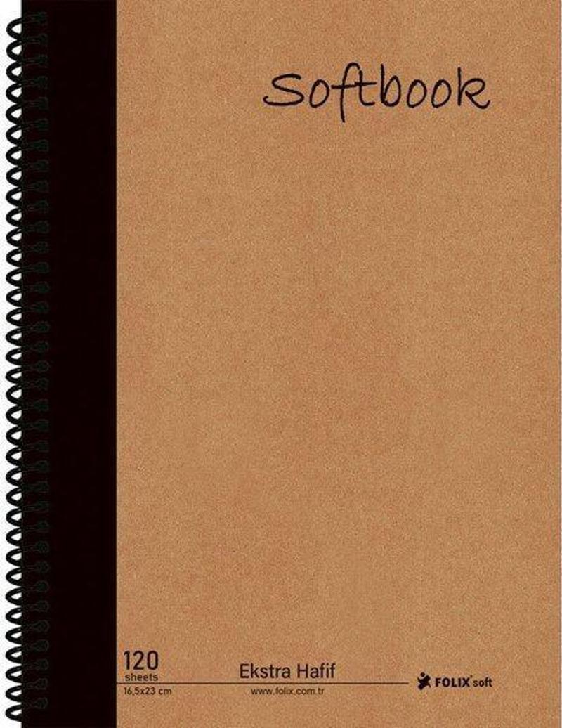 Softbook 165 x 23 cm Sert Kapak Kraft Ekstra Hafif Krem Kağıt Spiralli Düz Defter 120 Yaprak